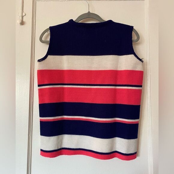 Vintage Sleeveless Striped Sweater - Blue Pink and White Stripes Size Small - Picture 2 of 7